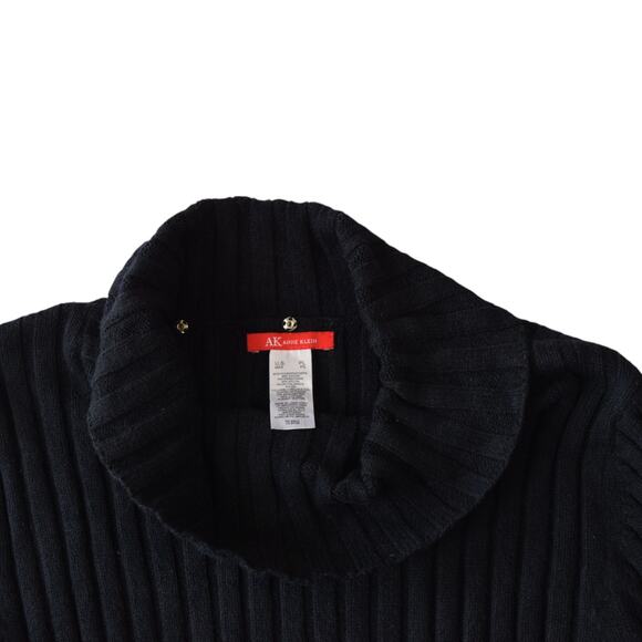 Anne Klein Ribbed Chunky Knit Dark Turtleneck Sweater Size Petite Large - Picture 3 of 6